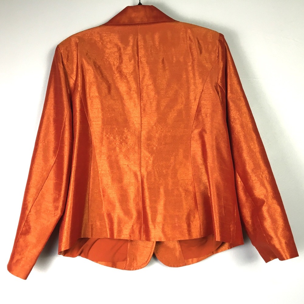 Chicos‎ Orange Dupioni Silk Look Slubbed Three Button Blazer Jacket Size 3 - Picture 2 of 6